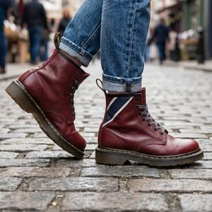 Rare 1991 Dr Martens Boots Women 6 Red Vintage Union Jack England Ox Blood UK 4